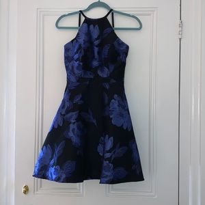 Black dress with dark blue flowers